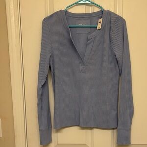 Aerie Blue Long Sleeve Ribbed Top
